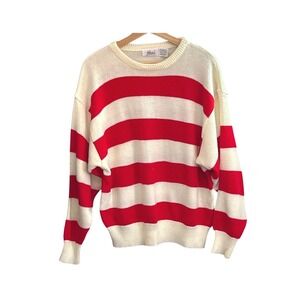 Vintage 80s Alicia Red White Stripe Sweater Nautical Preppy 80s Coastal Chic